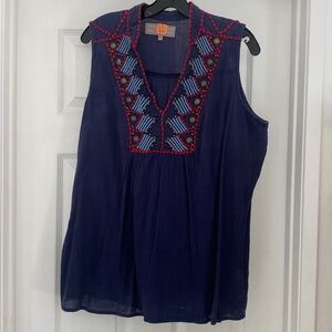 Double D Ranchwear EUC Navy Embroidered Blouse size L